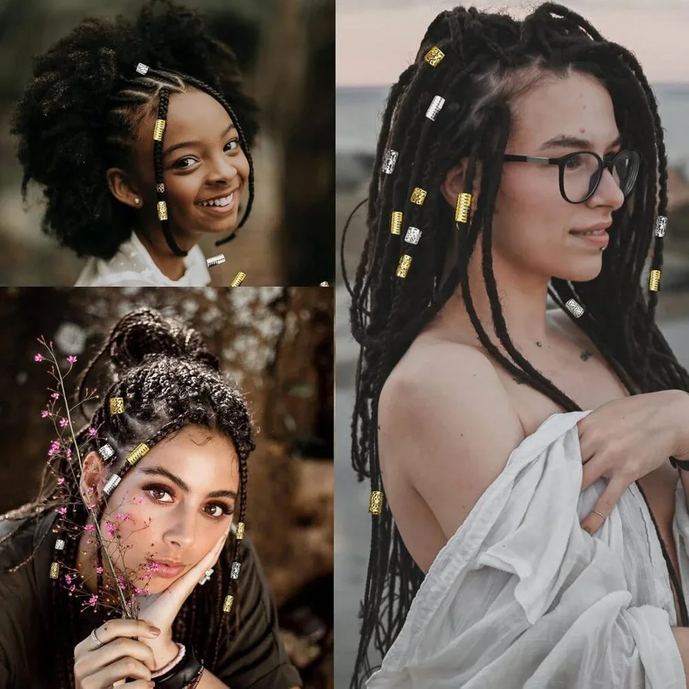 3 Boxes Hair Jewelry Accessories Charms for Braids Dreadlocks, Gold Silver Shell